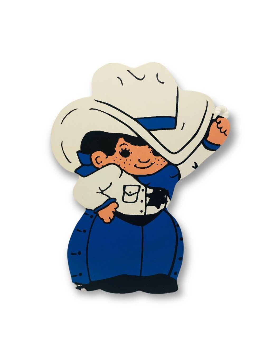 Vtg Hand-Painted Wooden Little Boy Sheriff Wall Plaque Decor Hat Spurs Freckles